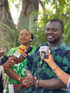 Vice President of the Ghana Journalists Association, GJA Rebecca Ekpe, joins President Albert Dumfour to address the Press at the Ghana International Press Center in Accra.