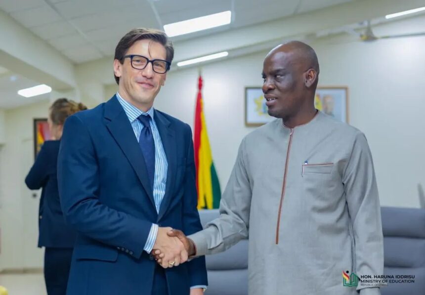 Minister for Education, Haruna Iddrisu (R) Ambassador Frederik Landshöft and the Deputy Ambassador, Sivine Jansen(L)