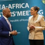 H.E. Wamkele Mene, Secretary-General, AfCFTA Secretariat, meet with H.E. Corinne Amori Brunet, Minister of Foreign Affairs, Republic of Benin, at Ministers Meeting.