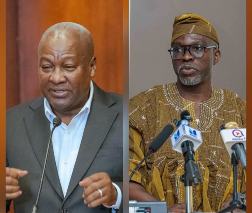 (L-R) President , John Mahama , Gamaeli Hoedofia (PhD), Head Inter Ministerial Coordinating Committee on Decentralization (IMMCoD)