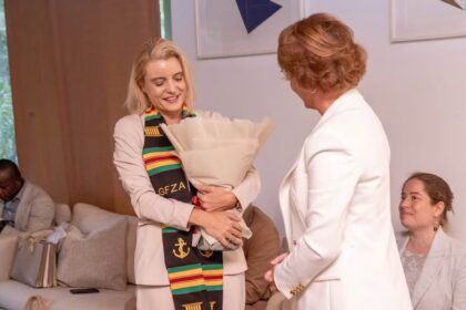 Ambassador Simone Giger-from Switzerland-with Bouquet.