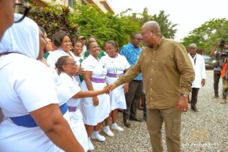 President John Mahama gifts items to Mamobi Hospital in Accra.