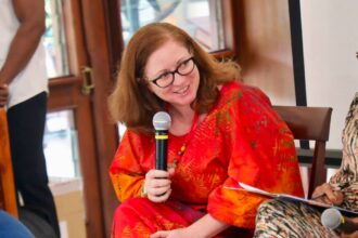 Ambassador Laura Ranelli speaking at the forum for female diplomats.