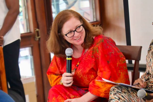Ambassador Laura Ranelli speaking at the forum for female diplomats.