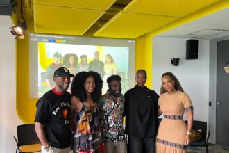 Ghanaian actress and producer Joselyn Dumas with other creators.