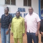 (R-L) Rebecca Ekpe, GJA Vice President, Mr. Walcott, Father to Researcher, Albert Dumfour, GJA President & Dominic Hlodzi, General Secretary.