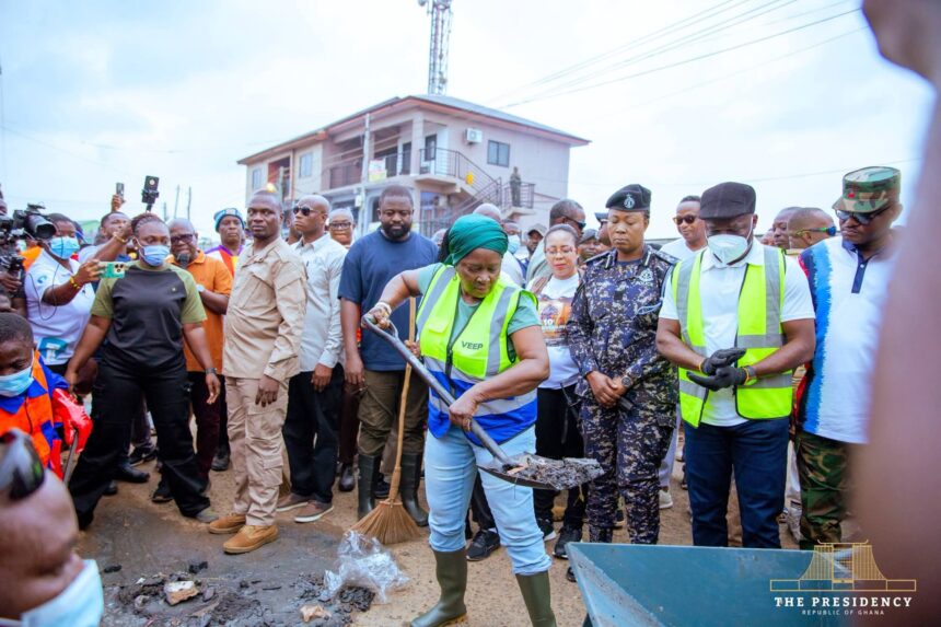 Vice President, Naana Jane Opoku Agyemang joins in the National clean-up