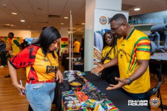 Her Excellency Zita Benson, Ghana's High Commissioner to UK and Abeku Santana- Deputy CEO Tourism Authority showcase Ghana at Glasgow Games.