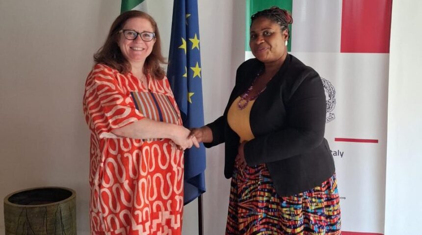 Vice President, GJA (R) with Italian Ambassador to Ghana, Her Excellency, Lawra Renalli.