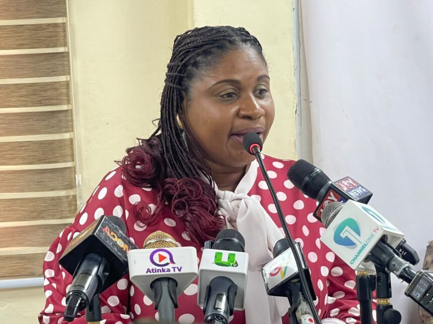 Rebecca Ekpe, Vice President, Ghana Journalists Association, GJA, moderating the press conference in Accra.