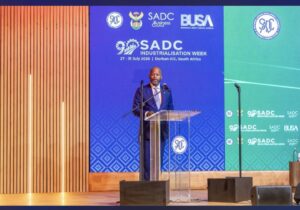 Wenkele Mene, speaks at AfCFTA 9th SADC Industrialisation Week in Durban, South Africa,