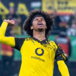 Borussia Dortmund's Karim Adeyemi reacts during the German DFB Cup soccer match between Borussia Dortmund and Bayer Leverkusen at the Signal Iduna Park. Photo: David Inderlied/dpa