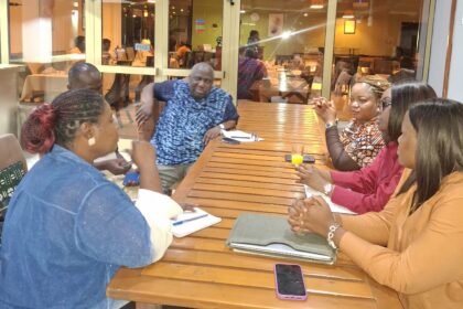 GJA Vice President, Rebecca Ekpe engages with CJID Chief Executive Officer Dapo Olorunyomi and his team, in Accra.
