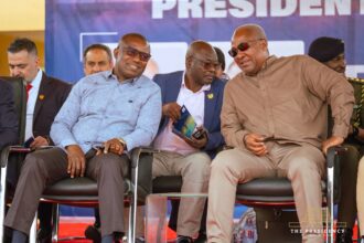 President John Mahama(R), with John Jinapor(L) at Tema Oil Refinery.