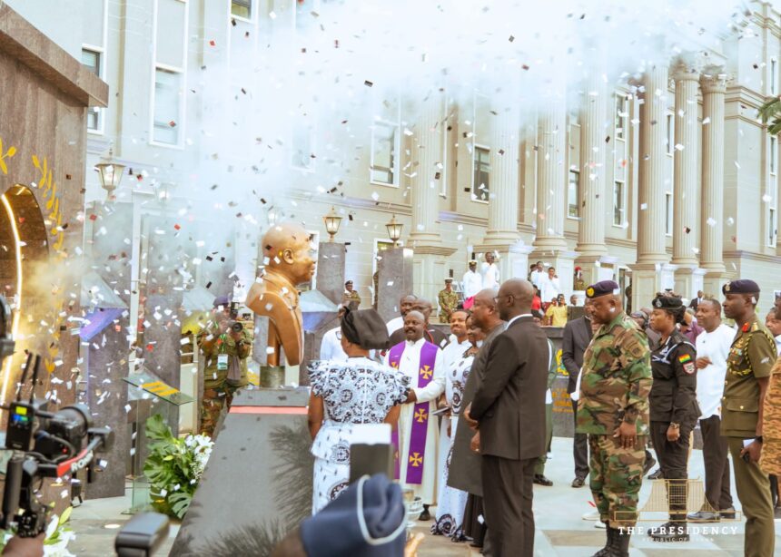 Bust for Dr. Omane Boamah unveiled. by President Mahama at Ministry of Defence.