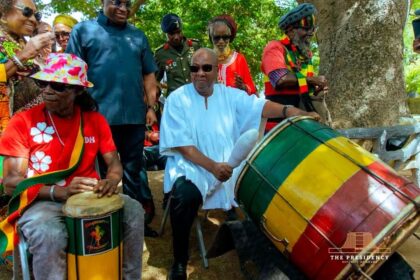 John Mahama on drums in Jamaica.