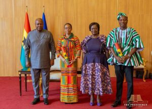 From left- President John Mahama, Dr. Zanetor Agyemang Rawlings- Minister Environment, Science and Tehnology, Vice President, Prof. Jane Naana Opoku Agyemang, Minister of Local Governmnt, Chieftaincy and Religious Affairs, Mahama Ayariga.