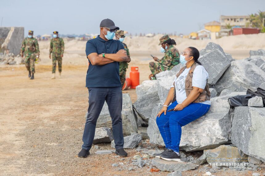 Officials Stan Dogbey with Regional Minister, Madam Ohenewa Ocloo at the demolition site-Kpeshie Lagoon-Laboma.