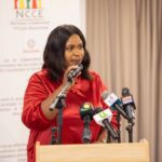 Rebecca Ekpe, Vice President, Ghana Journalists Association, GJA, speaking at Press Soiree by NCCE.