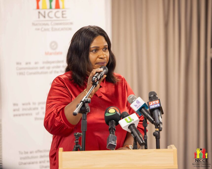 Rebecca Ekpe, Vice President, Ghana Journalists Association, GJA, speaking at Press Soiree by NCCE.