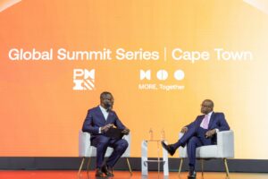 (L-R) George Asamani, PMI’s Managing Director for Sub-Saharan Africa,  with AfCFTA), H.E. Wamkele Mene, Secretary-General of the AfCFTA Secretariat, at the PMI Global Summit Series in Cape Town.
