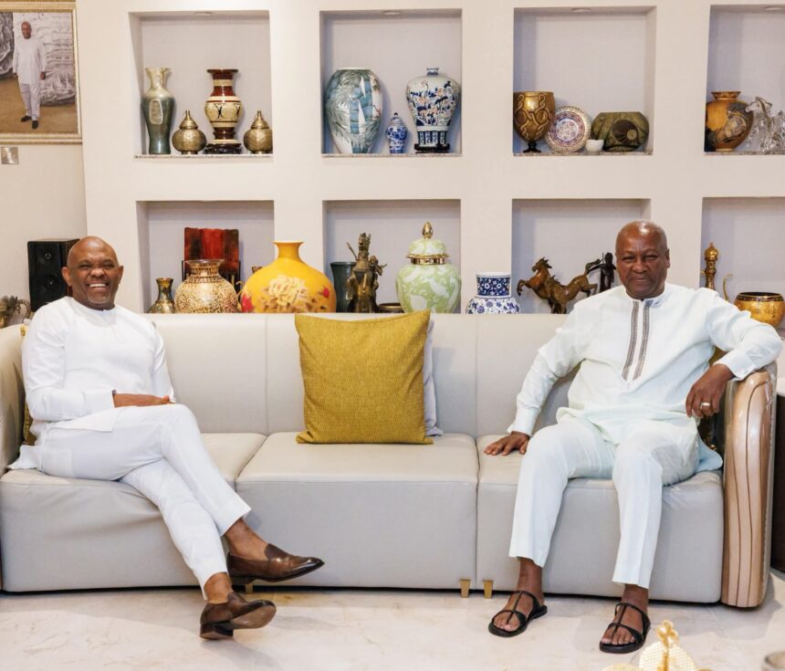 Nigerian businessman, investor and philanthropist Tony O. Elumelu visits President John Dramani Mahama, at his Accra, Ghana residence.