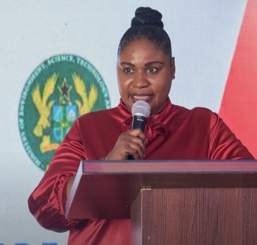 GJA Vice President Rebecca Ekpe speaking at UK MEET Event in Accra.