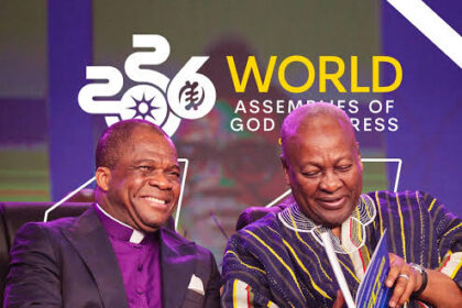 General Superintendent of Assemblies of God, Ghana, Reverend Stephen Yenusom Wengam with President John Mahama.