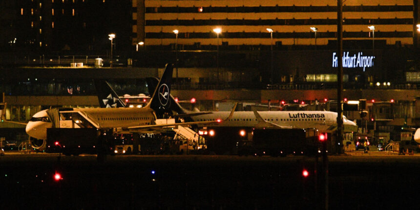 Lufthansa Group aircraft are parked at Frankfurt Airport, Germany, late in the evening. Amid dwindling jet fuel supplies at the airport, Lufthansa aircraft are being refuelled before arriving in Frankfurt. Photo: Ardavan Safari/dpa